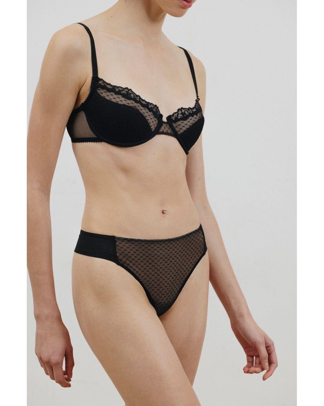 Verdant Intimates Gray Dot Mesh Thong