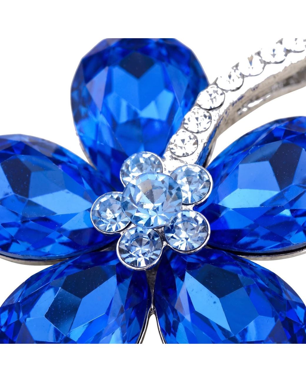 Modenaire Blue Sapphire Crystal Daisy Flower Pendant Necklace
