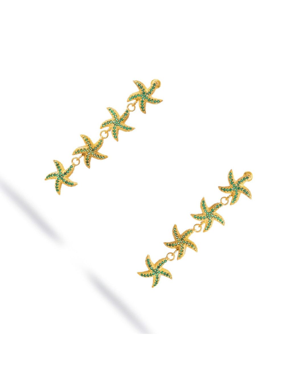 Ebru Jewelry Metallic Emerald Starfish Cascade Dangle Earrings