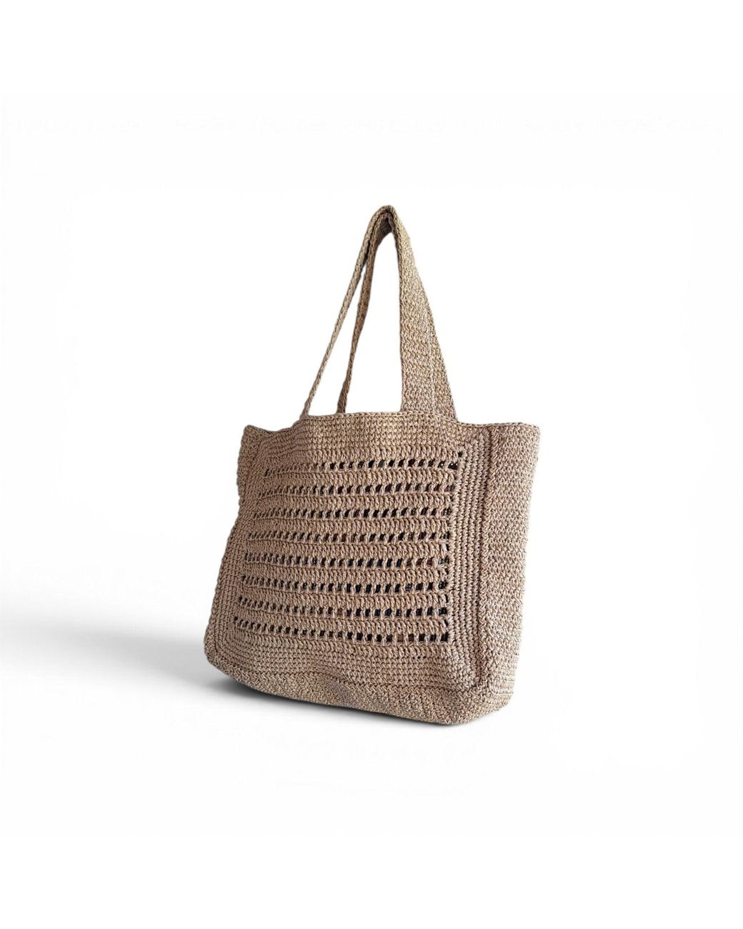 Springmoonatelier Brown Handmade Raffia Tote Bag – Stylish, Spacious Beach & Everyday Shoulder Bag