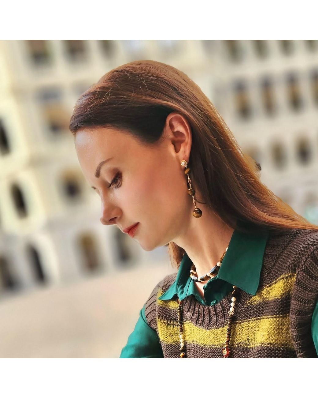 Farra Metallic Tiger Eye Shoulder Earrings