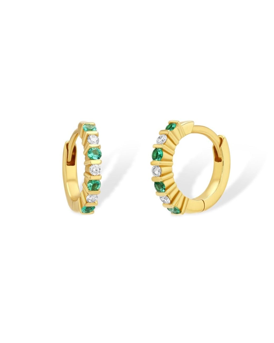 Jewelbird Metallic Emerald And Diamond Huggie Earrings