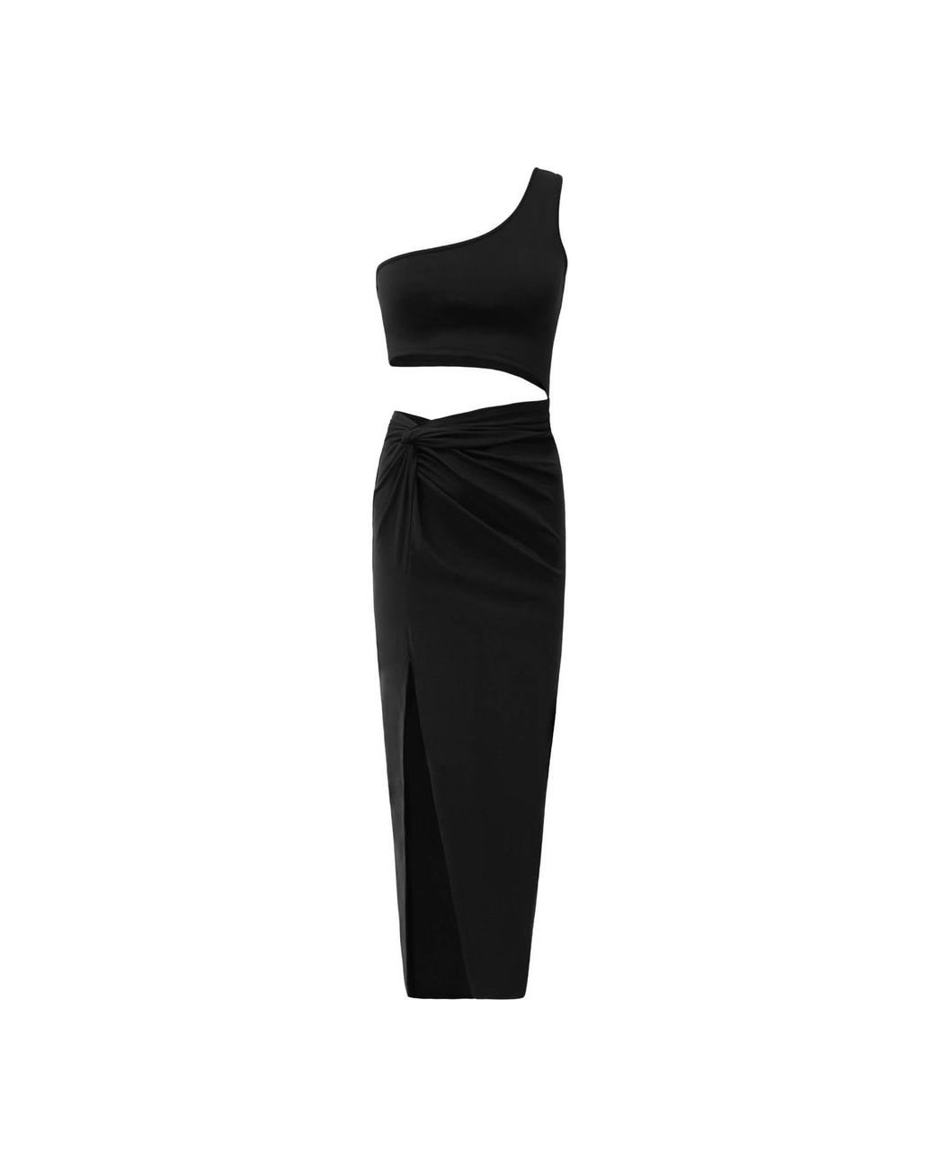 OW Collection Black Isabella One Shoulder Cut Out Midi Dress