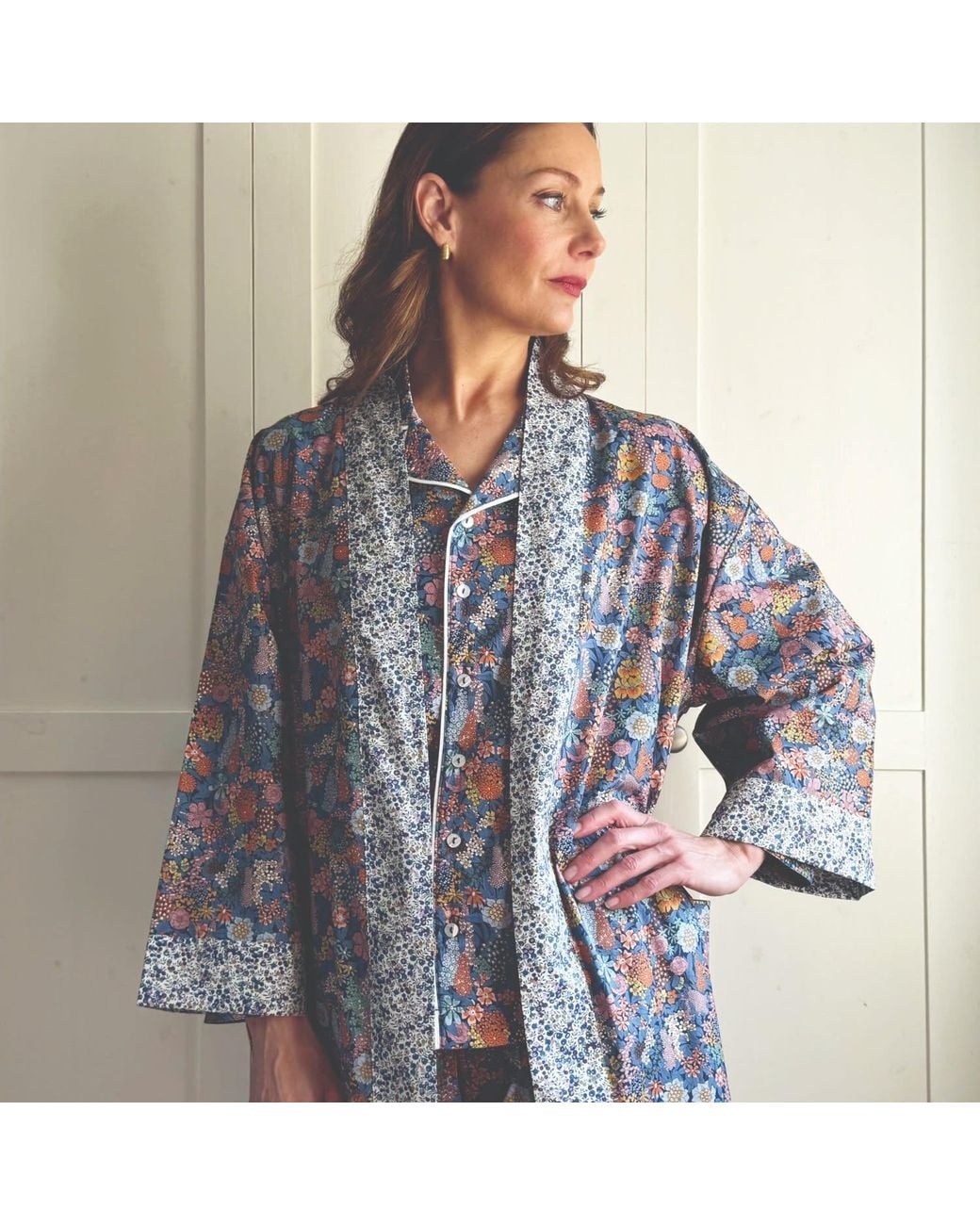 Lime Tree Design Gray Long Kimono Robe Lilac Ciara