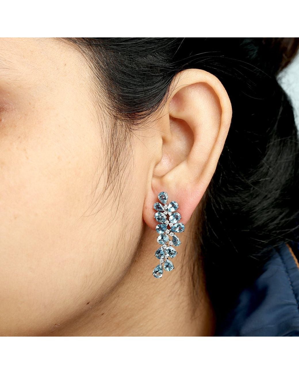 Artisan Blue Topaz & Diamond Floral Drop Earrings
