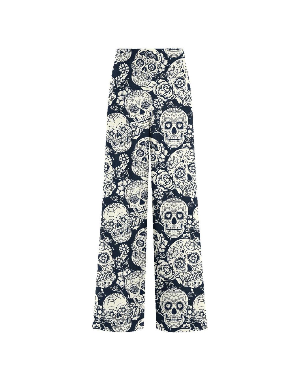 Aloha From Deer Blue Skull Flower Long Loose Pants