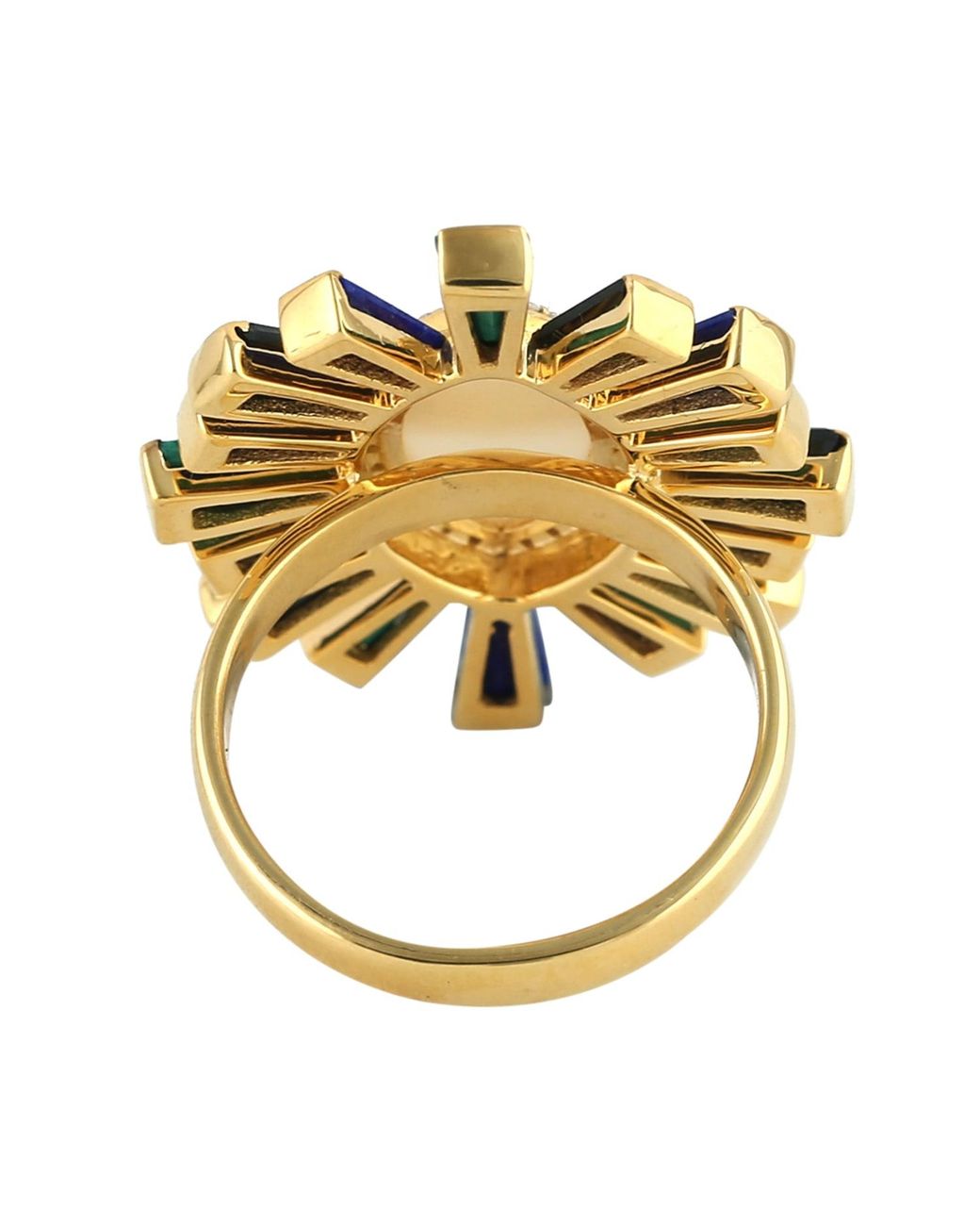 Artisan Multicolor 18k Gold Pave Diamond Baguette Multi Stone Evil Eye Ring Handmade Jewelry