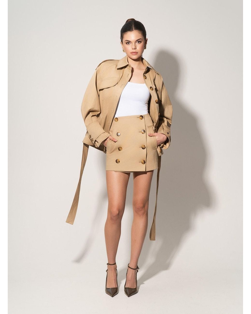 Tia Dorraine Natural Button Front Mini Skirt
