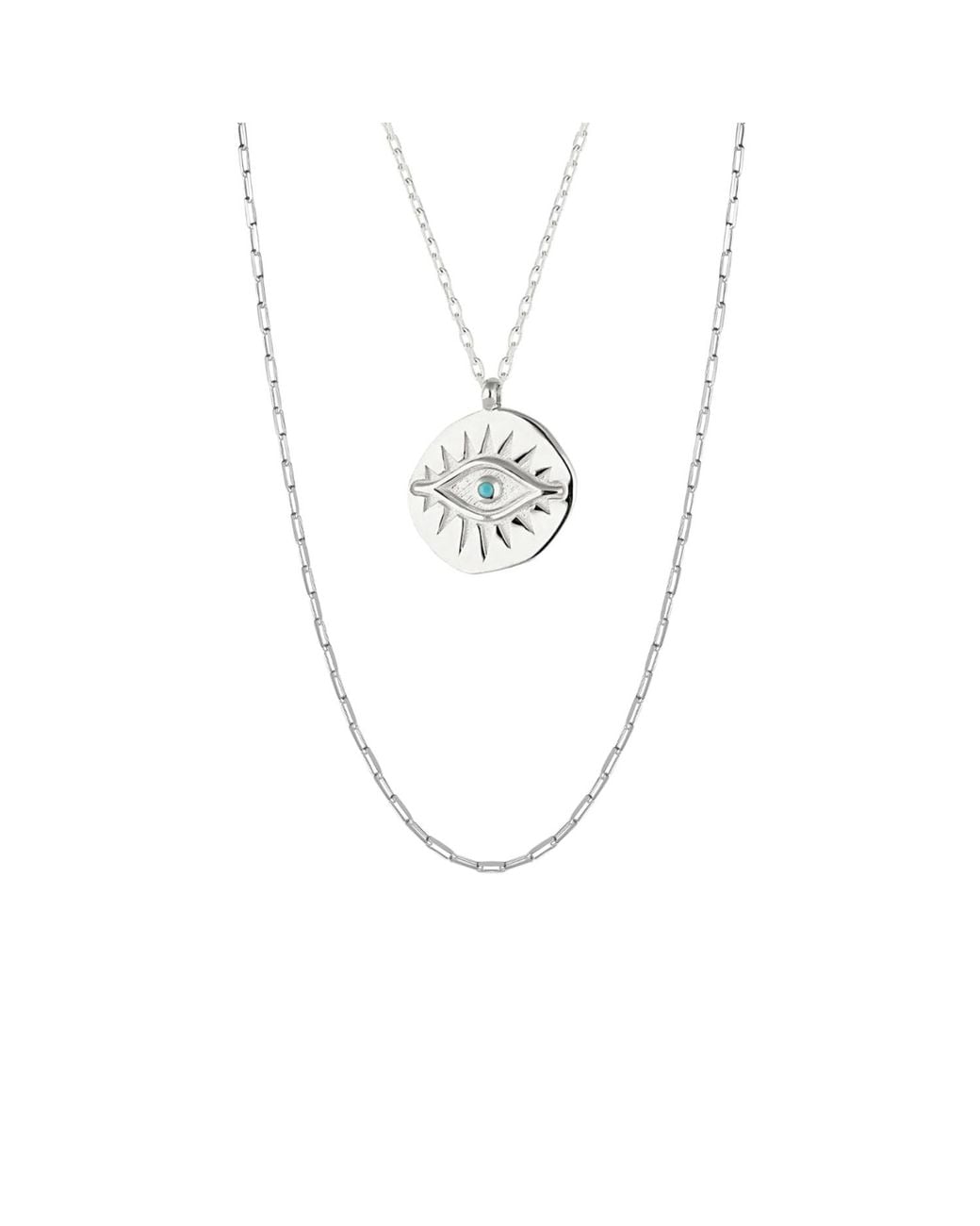 Spero London Metallic Eye Coin & Rectangular Chain Sterling Evil Eye Necklace Set