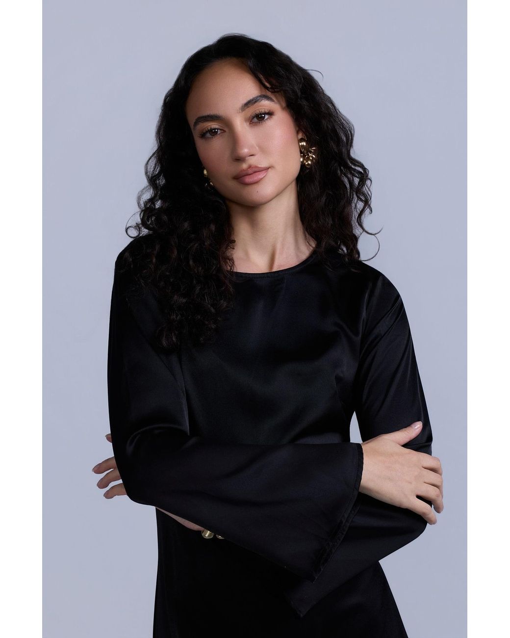 Rave on Trend Black Slip Long Sleeve Dress