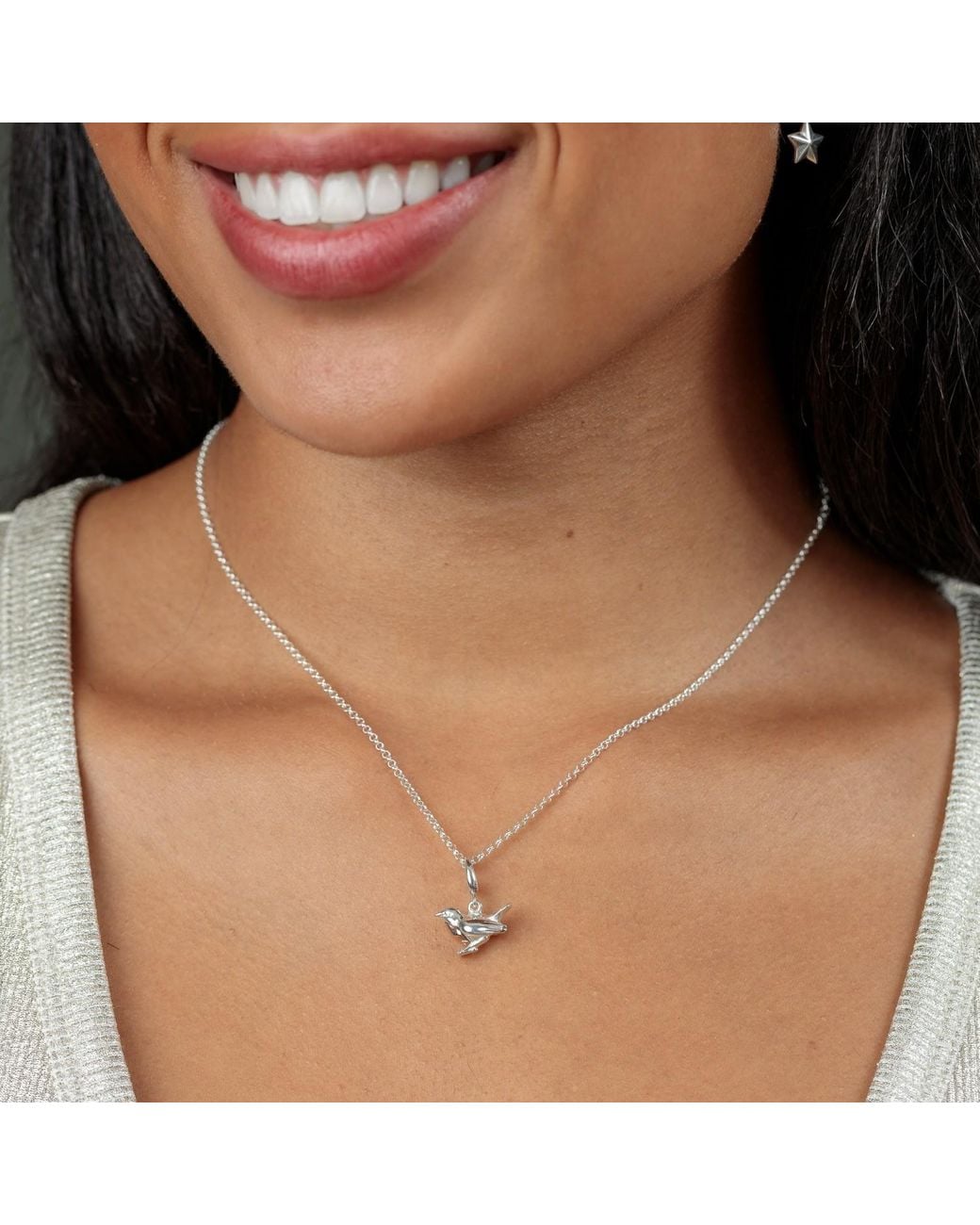 Lily Charmed Metallic Rose Sterling Robin Charm Necklace