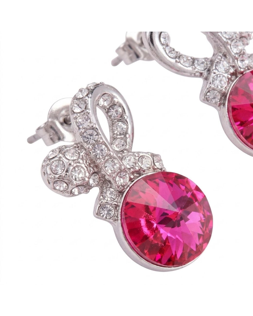 Modenaire Pink Crystal Flower Drop Earrings Elegant Studs