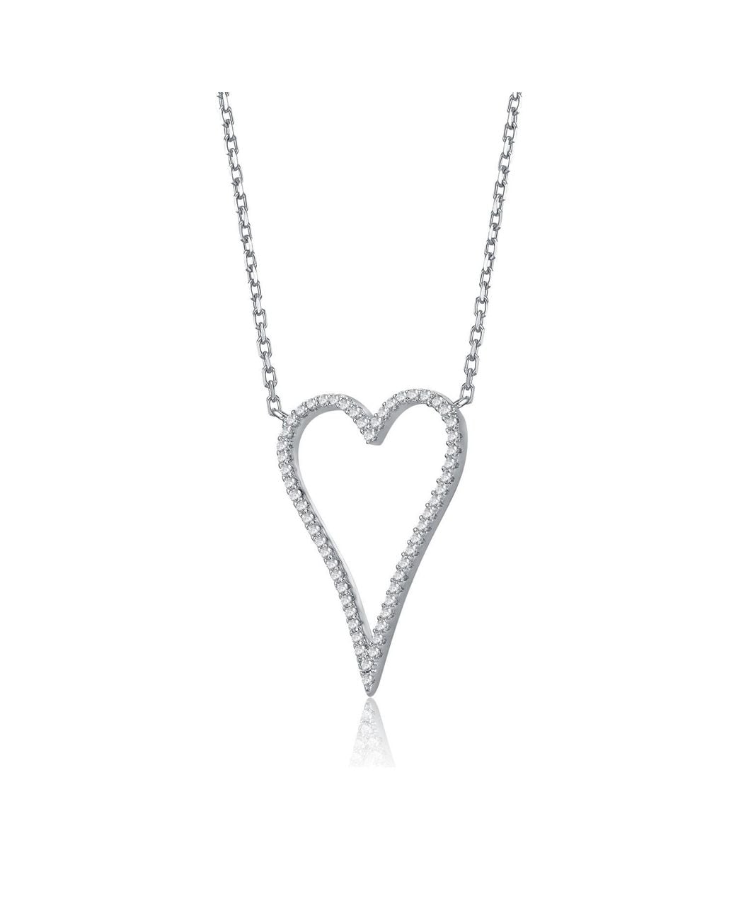 Genevive Jewelry Metallic Rachel Glauber Plated With Cubic Zirconia Elongated Open Heart Halo Pendant Necklace