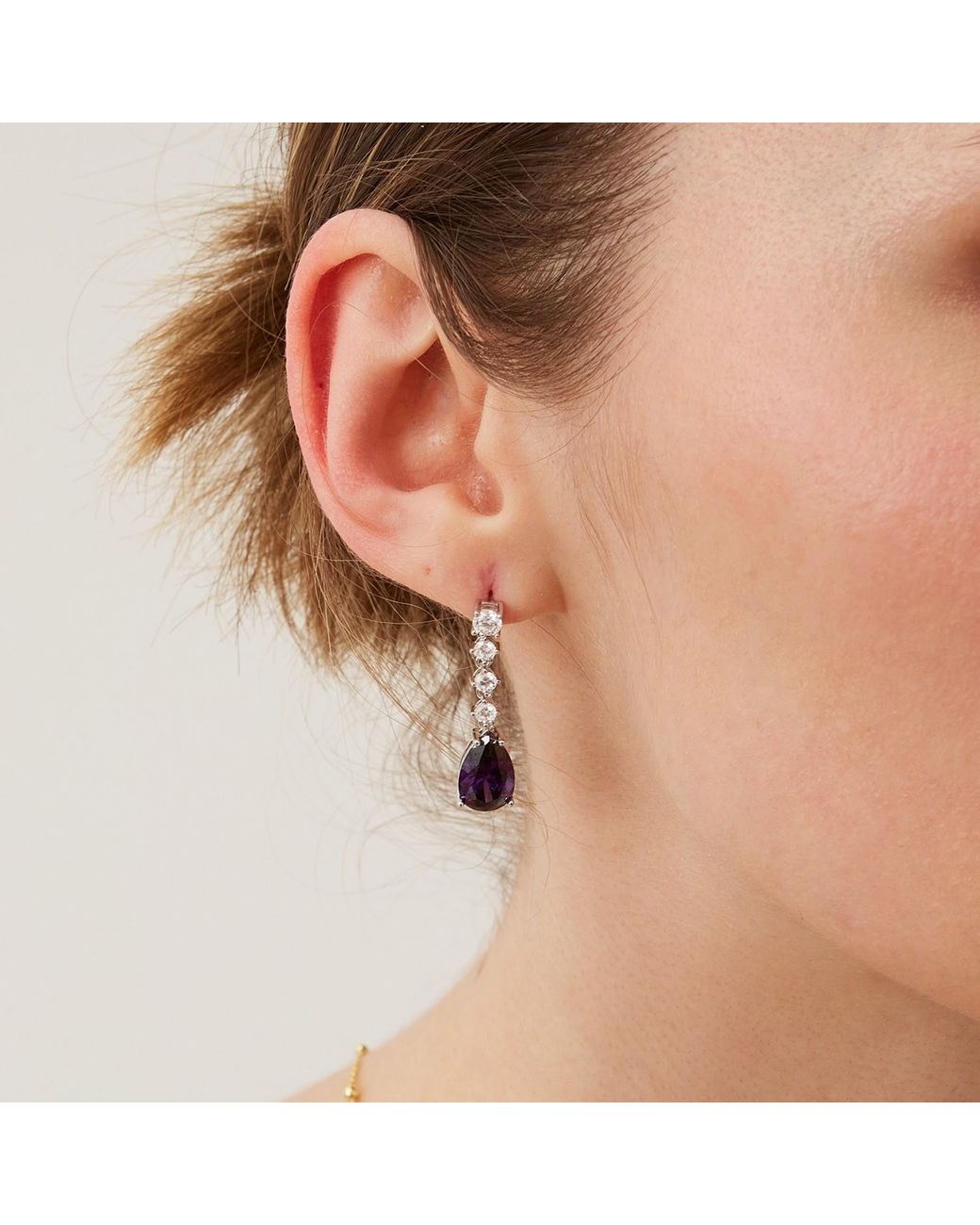 Spero London White Pear Amethyst Sterling Drop Earrings