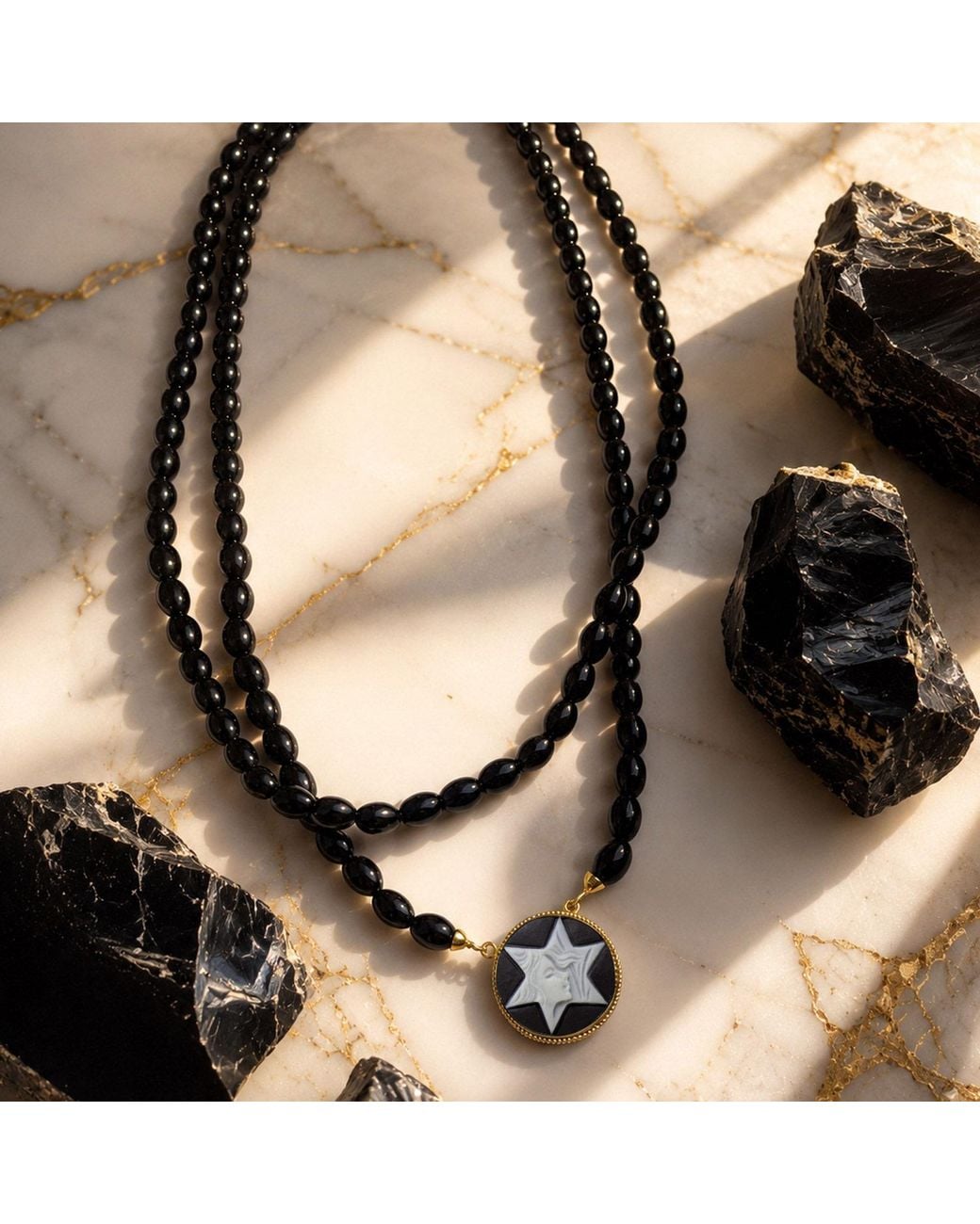 Vintouch Italy Metallic Star Dancer Cameo Necklace With Onyx