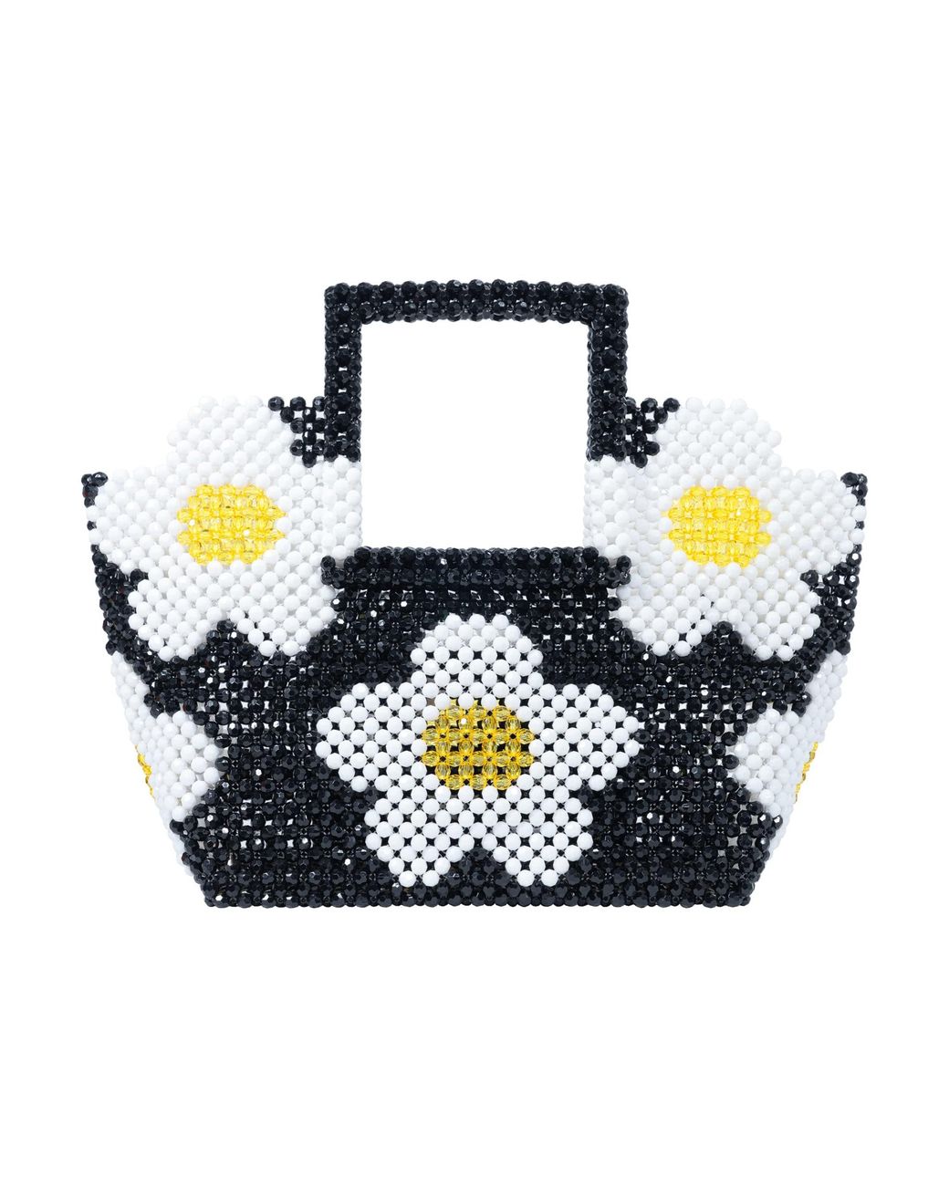 Tillie Beads Blue Daisy Square Handle Tote Bead Bag
