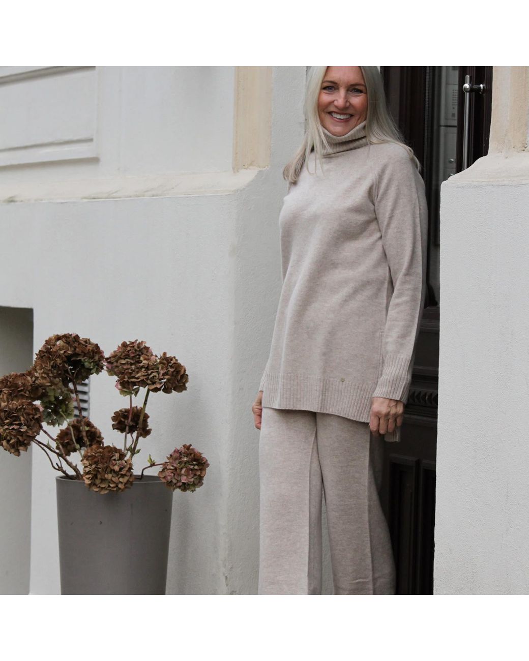 tirillm Gray Neutrals Andrea Merino Wool Loose Fitted Trouser- Melange