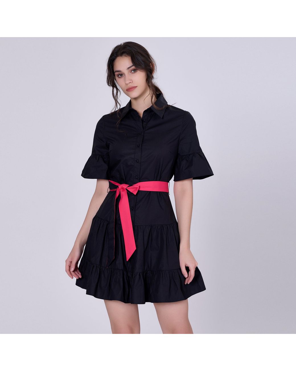 Smart and Joy Black Skater Cotton Ruffle Dress