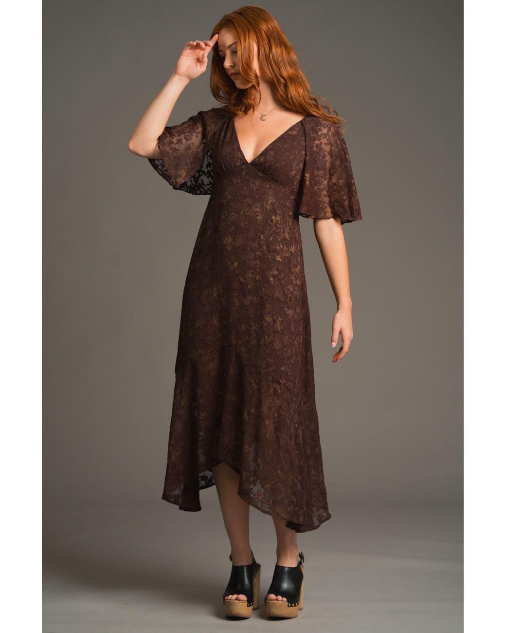 Little Lies Brown Sugar Chiffon Midi Dress
