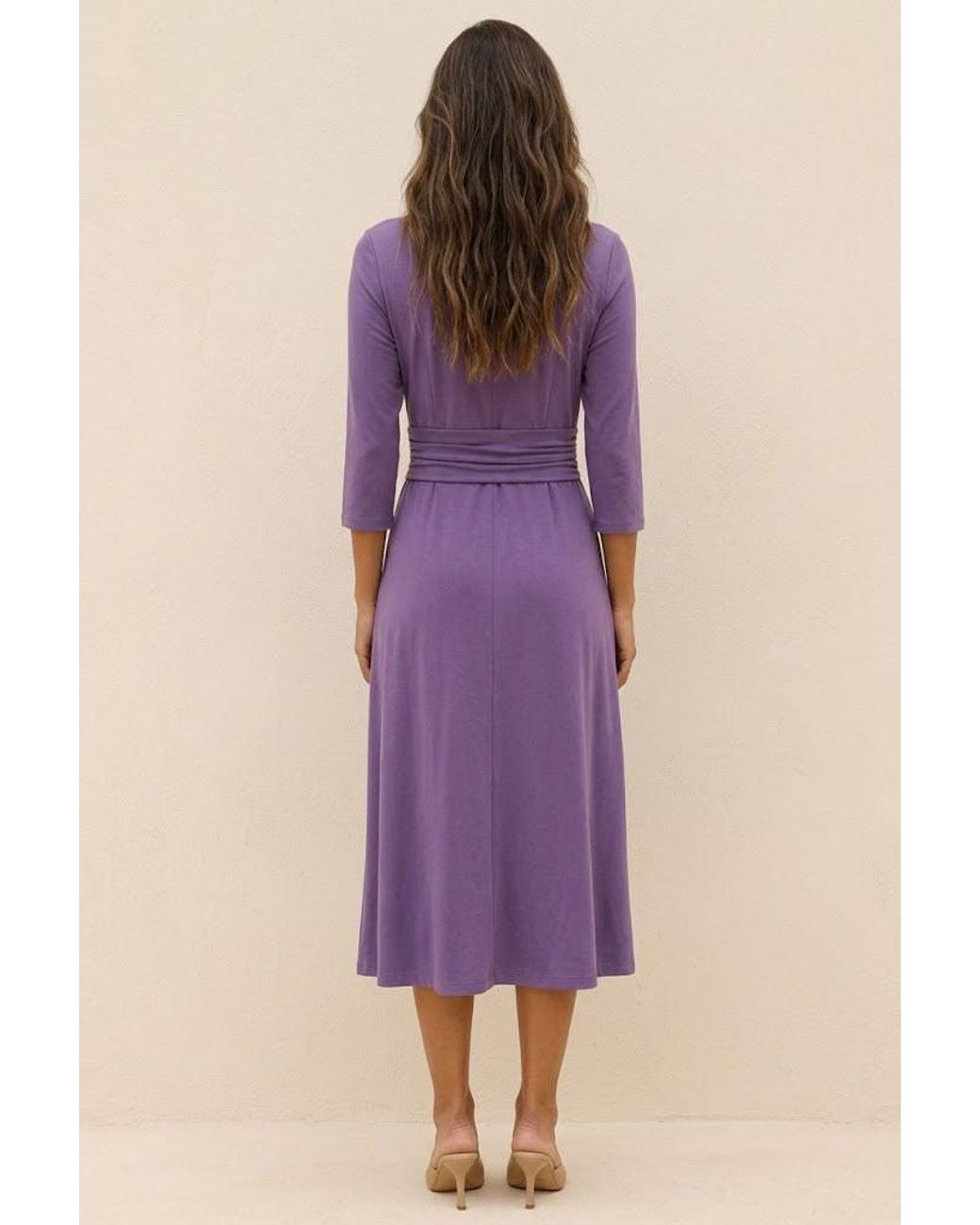 Conquista Purple Draped Waist Midi Dress