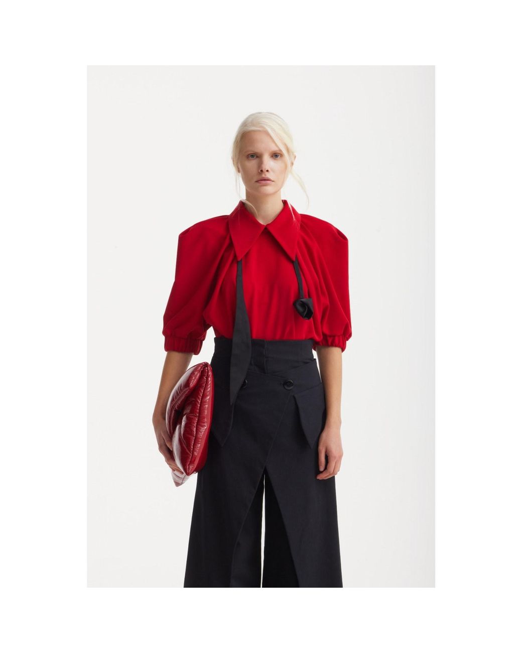 Julia Allert Red Designer Puff Sleeve Blouse –