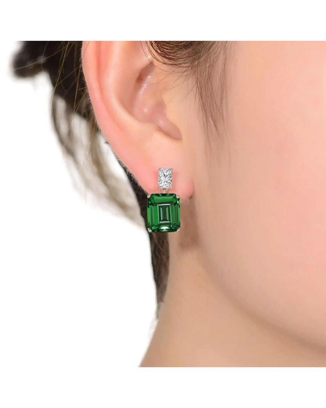 Genevive Jewelry Green Rachel Glauber Plated With Emerald Cubic Zirconia Rectangle Stud Earrings