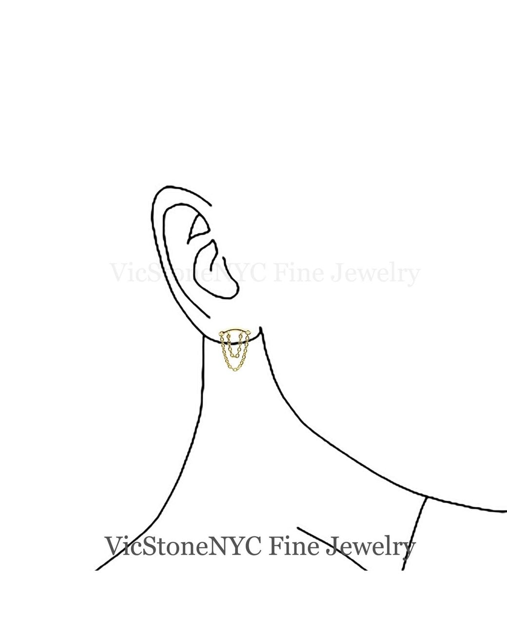 VicStoneNYC Fine Jewelry Metallic Double Chain Vermeil One Earring