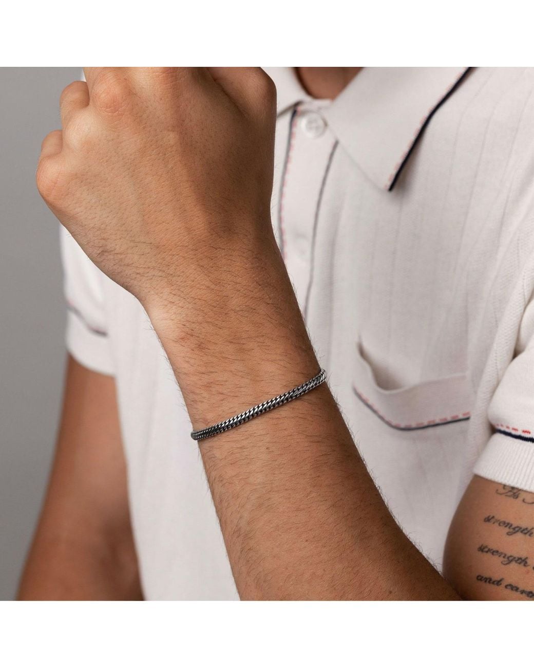 Nialaya Metallic Sterling 4Mm Chain Bracelet for men