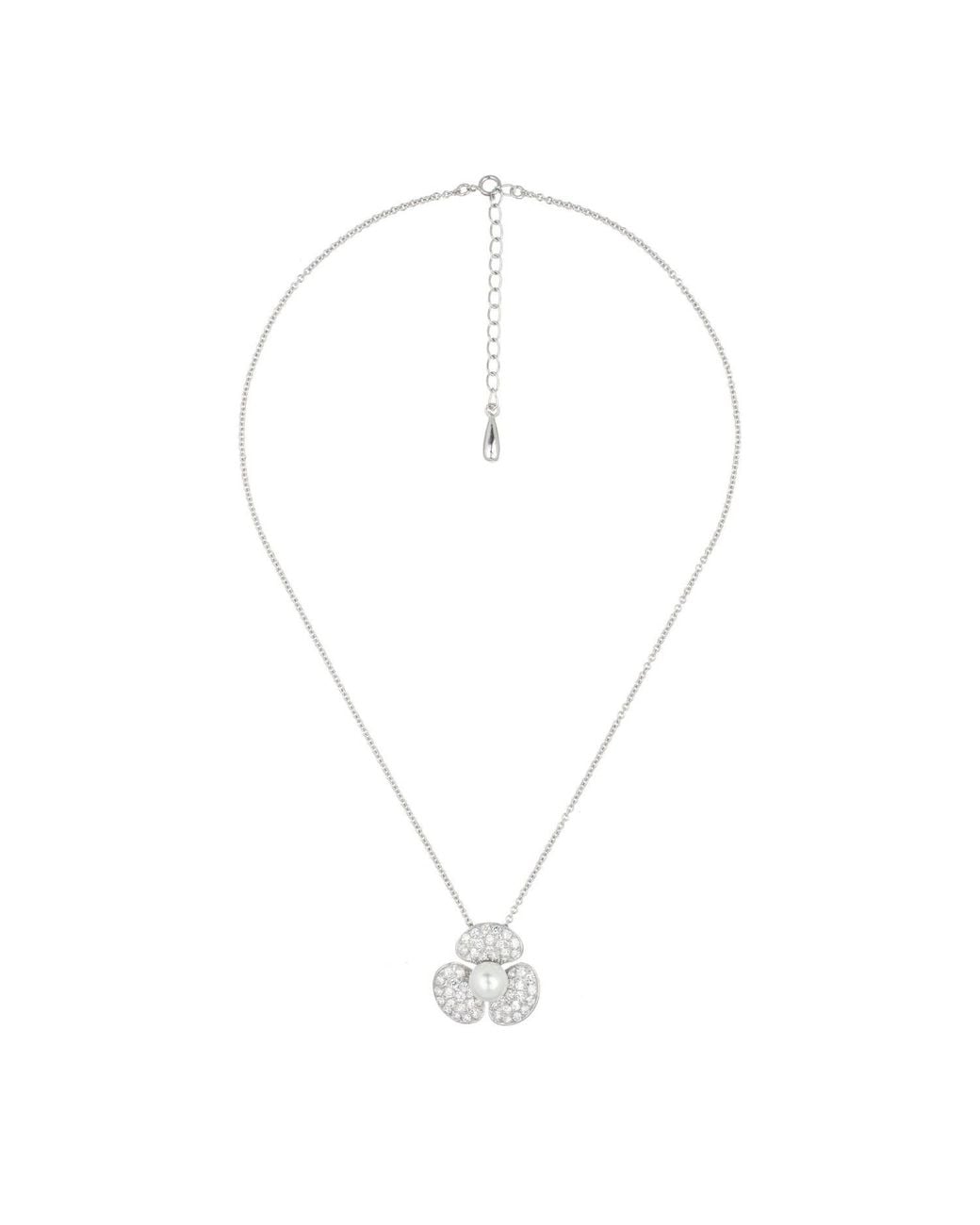 Genevive Jewelry Metallic Sterling Plated With Cubic Zirconia & Mother Of Pearl Round Flower Pendant Necklace