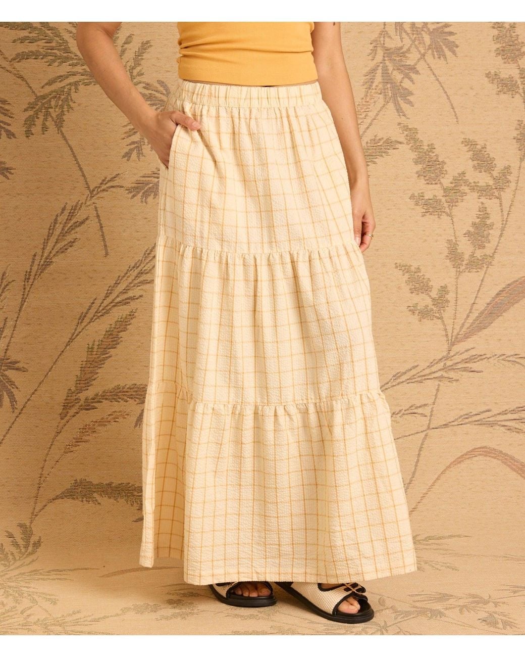 Known Supply Natural Neutrals Tiered Checkered Skirt