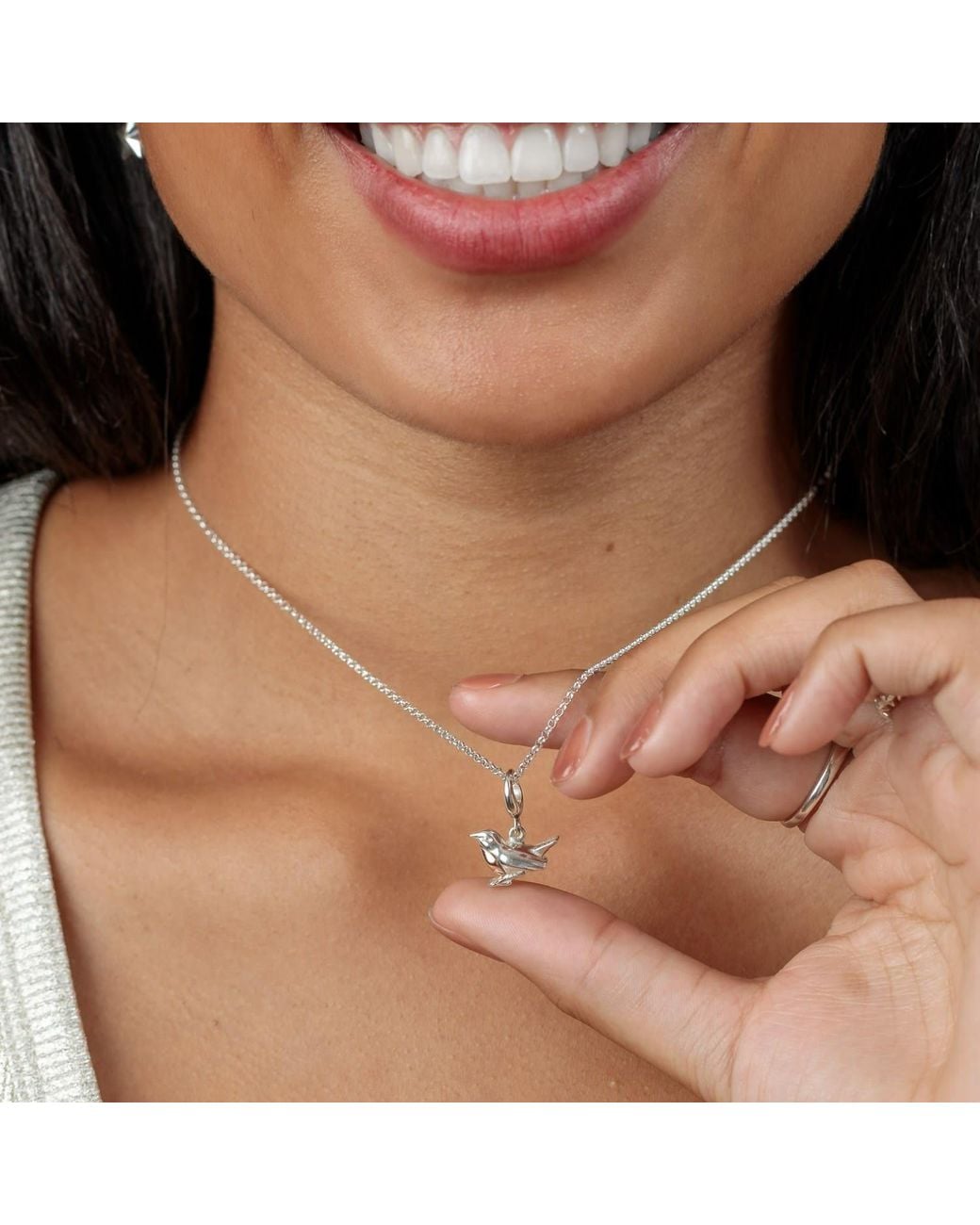 Lily Charmed Metallic Rose Sterling Robin Charm Necklace