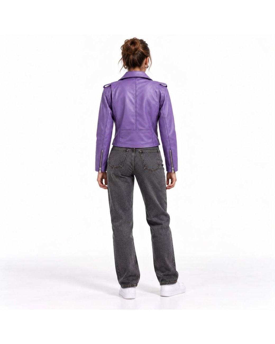 Zasta Studio Purple Cropped Biker Leather Jacket