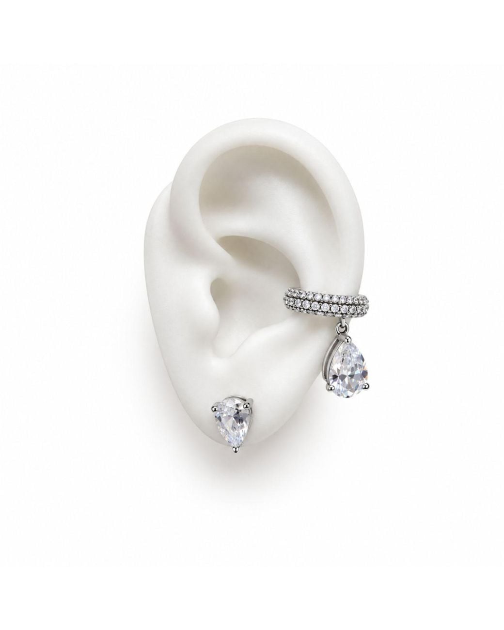 Jagged Halo Jewelry Metallic Bombshell Pear-Shaped Cz Stud Earrings Plated Stainless Steel