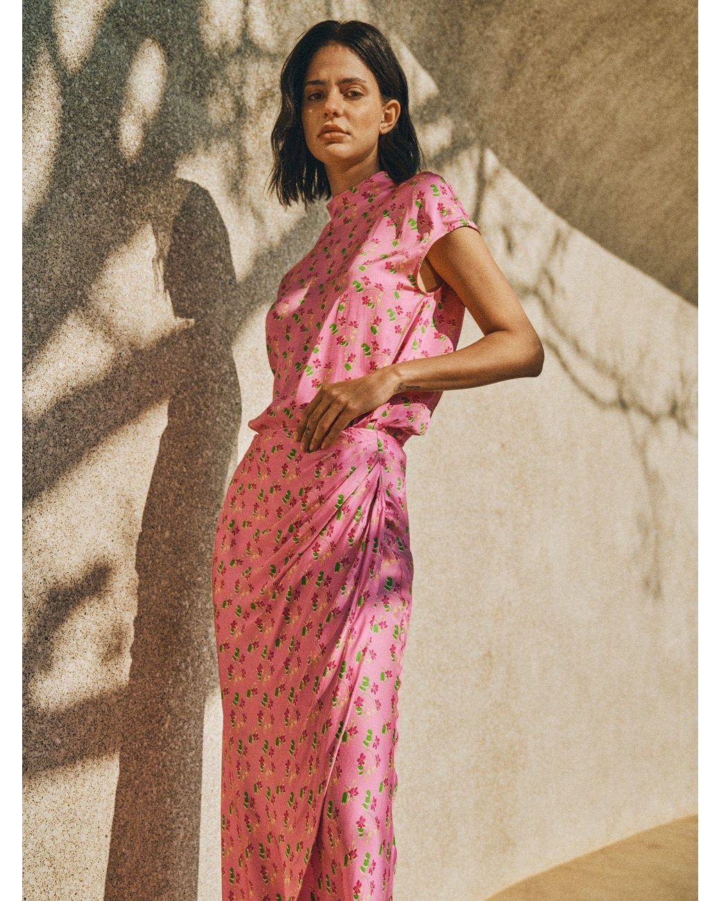 Lost Pattern Purple ”Beach Blossom“ Satin Top