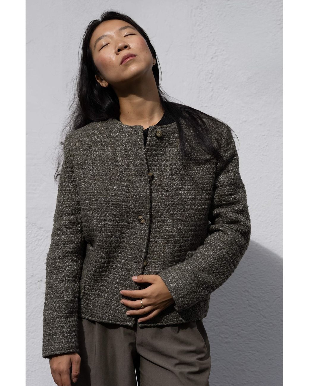 Stovaria Gray Handwoven Textured Wool Winter Jacket