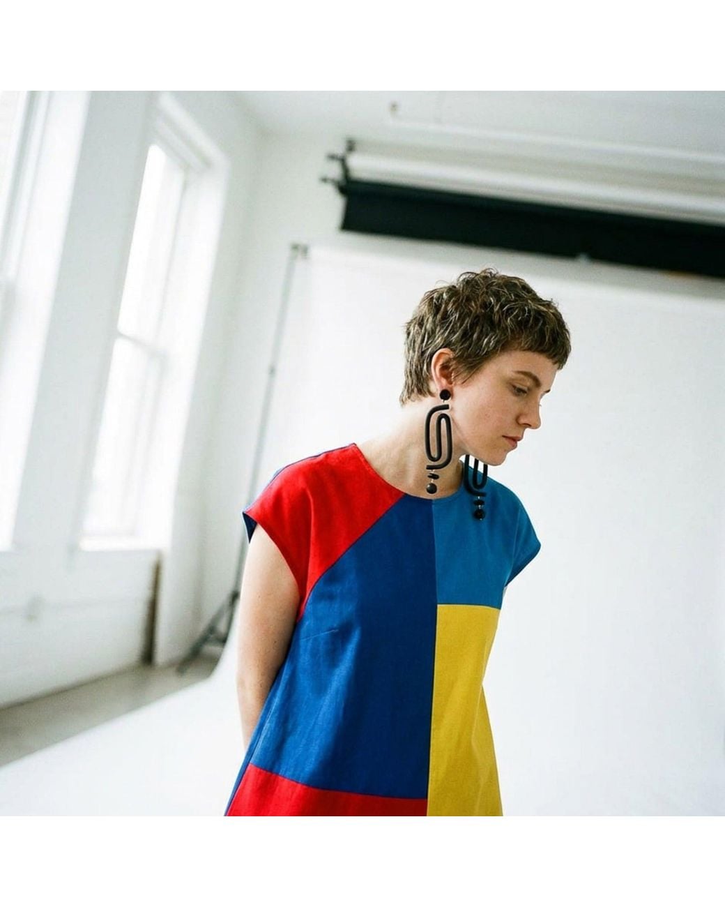 By Chavelli Black Labyrinth Dangly Statement Earrings