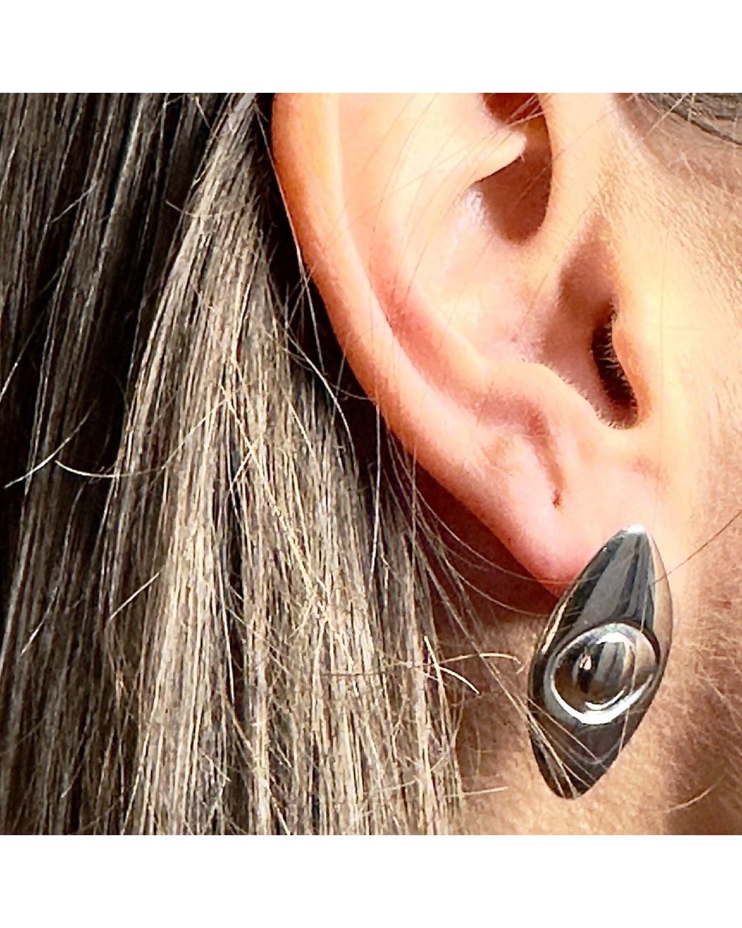 Jagged Halo Jewelry White Athena Evil Eye Stud Earrings Stainless Steel Plated