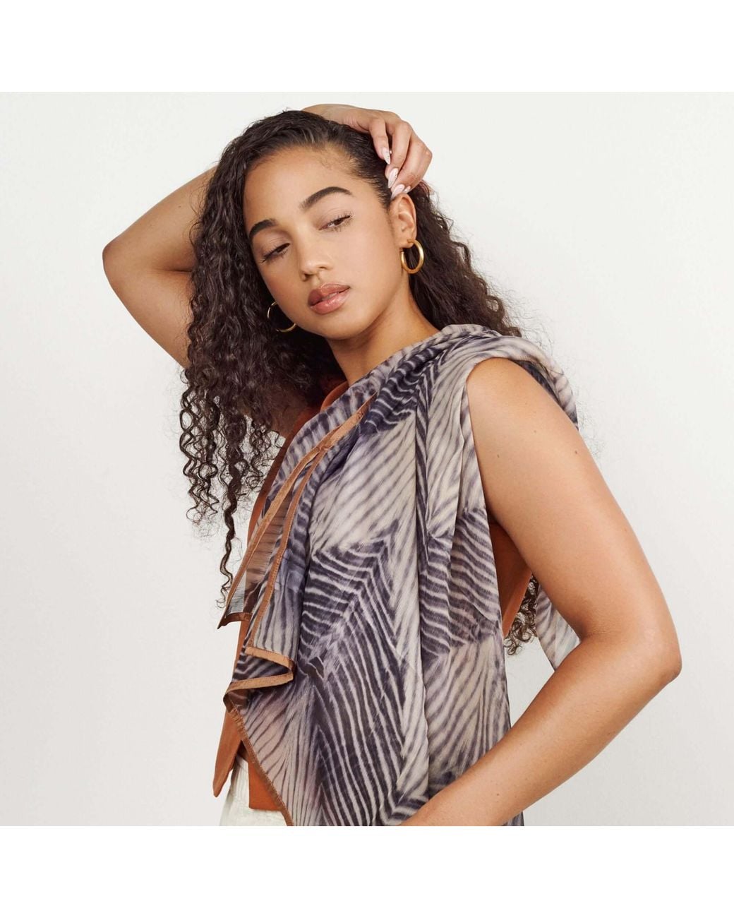 Variously Purple Chiffon Square Scarf Samu Hand Crafted Shibori Print Silk