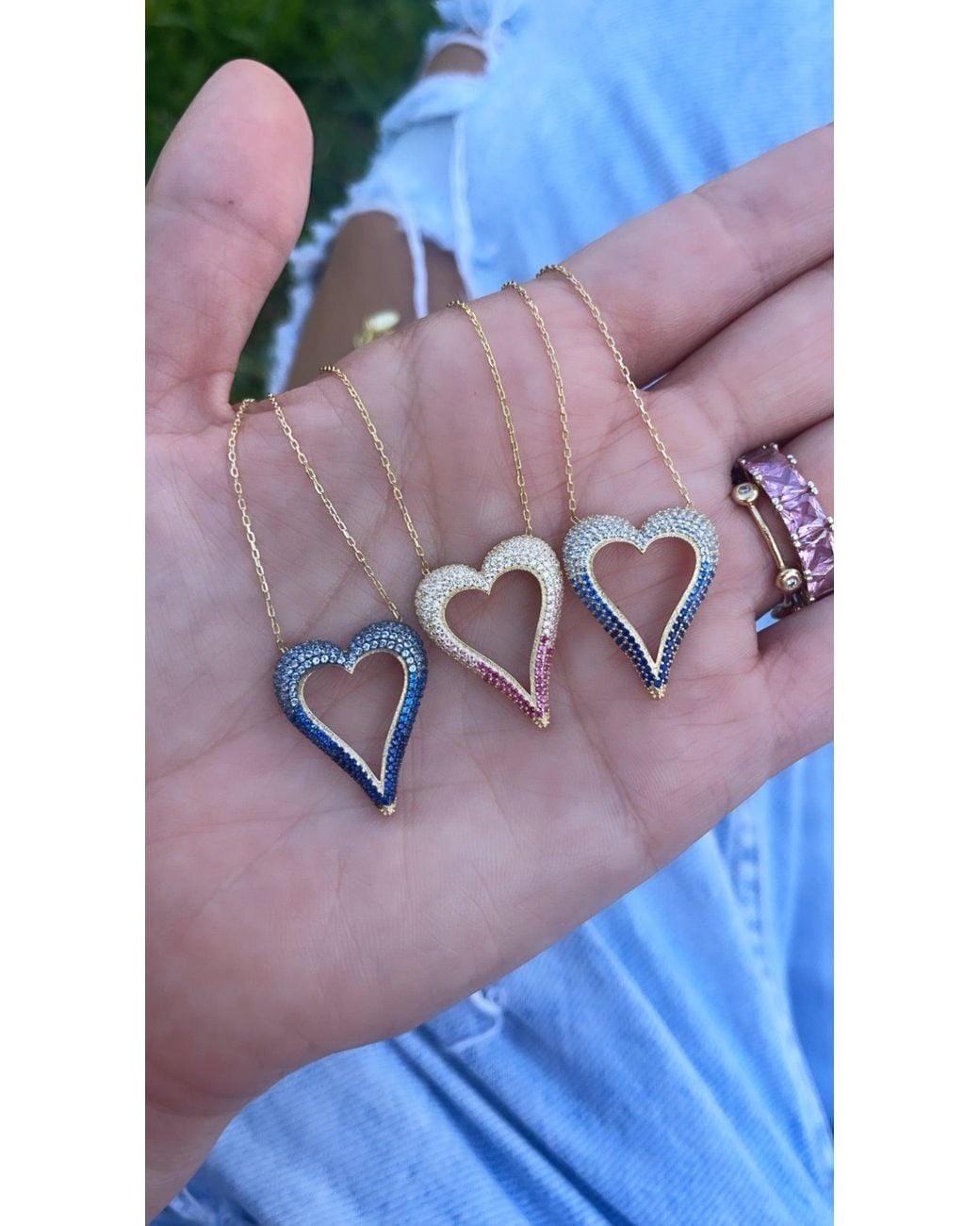 SHYMI Metallic Pave Ombre Cut Out Heart Necklace