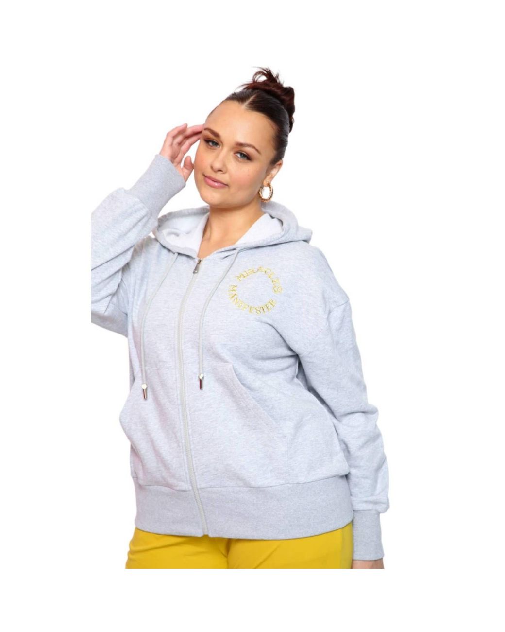 Miracles Manifester Gray Embroidered Zip Hoodie
