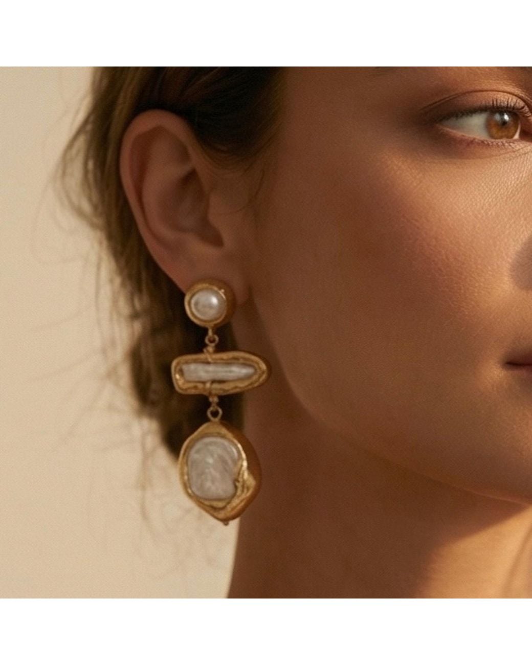 Divine Aria Metallic Lelia Natural Keshi Pearl Statement Dangle Earrings