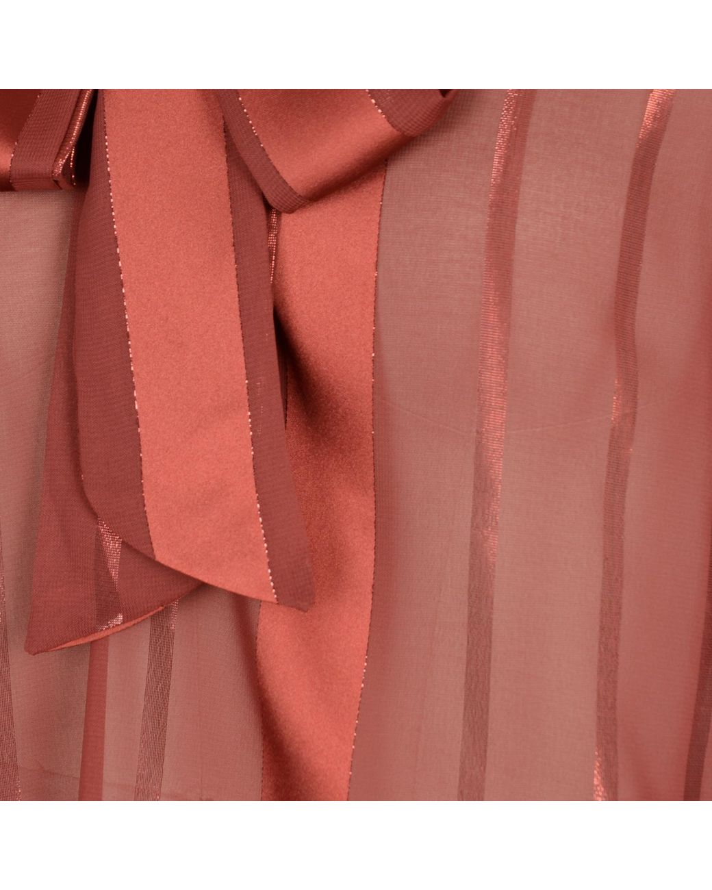 Modenaire Red Sheer Blouse With Tie Neck Detail And Bell Sleeves
