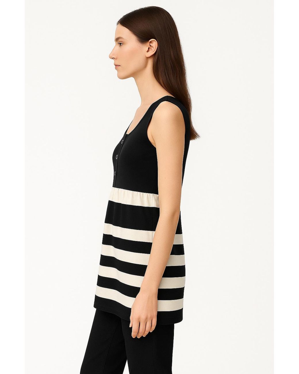 Conquista Black Striped Sleeveless Tunic Top