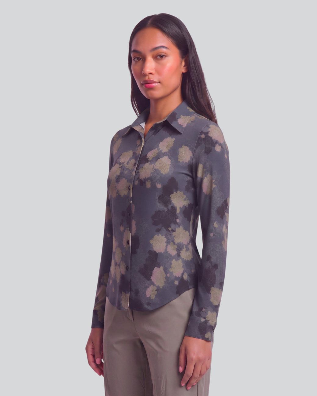 Lords of Harlech Blue Stephanie Lans Floral Lyocell Stretch Long-Sleeve Shirt