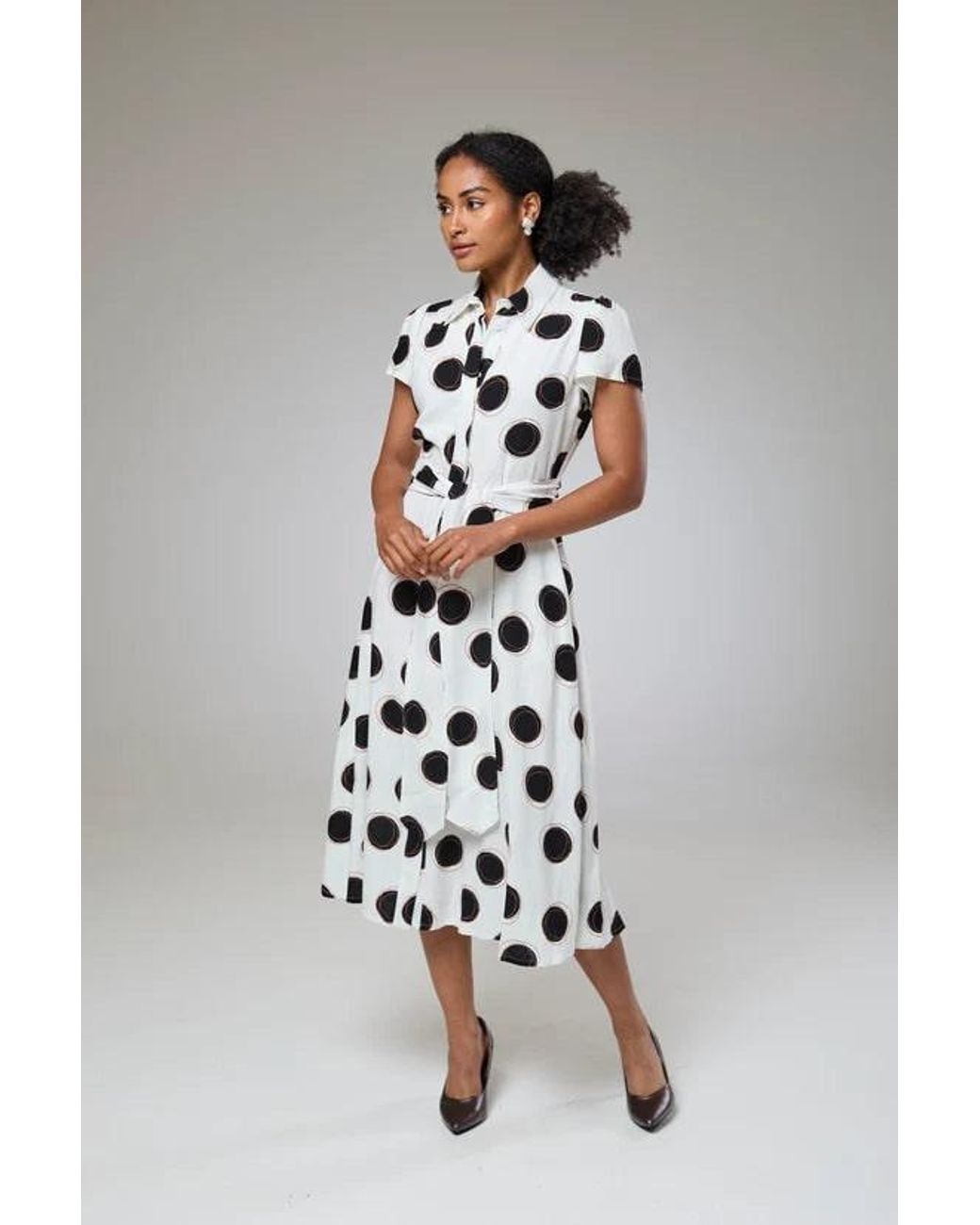 Lioness by Tf Black Absolute Polka Dot Linen Short Sleeve Shirt Dress