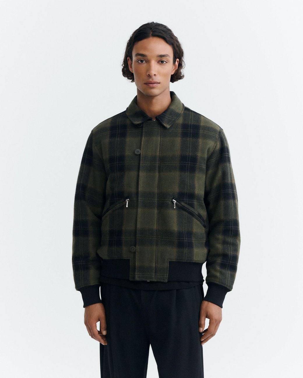 Thinking Mu Green Amir Checkered Wool Jacket for men