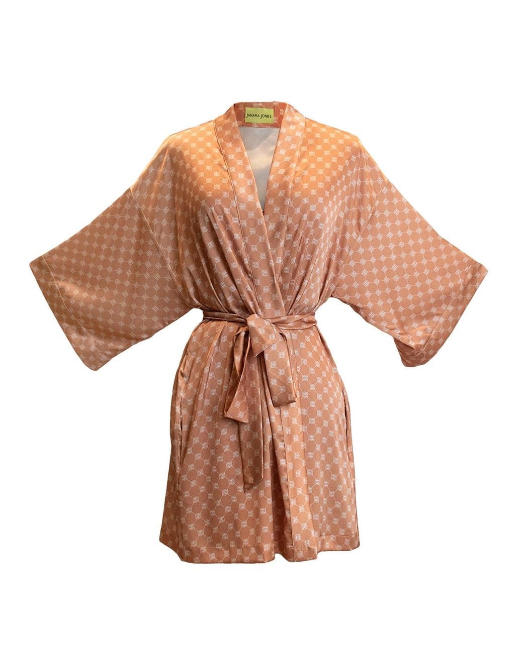 Janara Jones Brown Apricot Satin Long Sleeve Short Robe