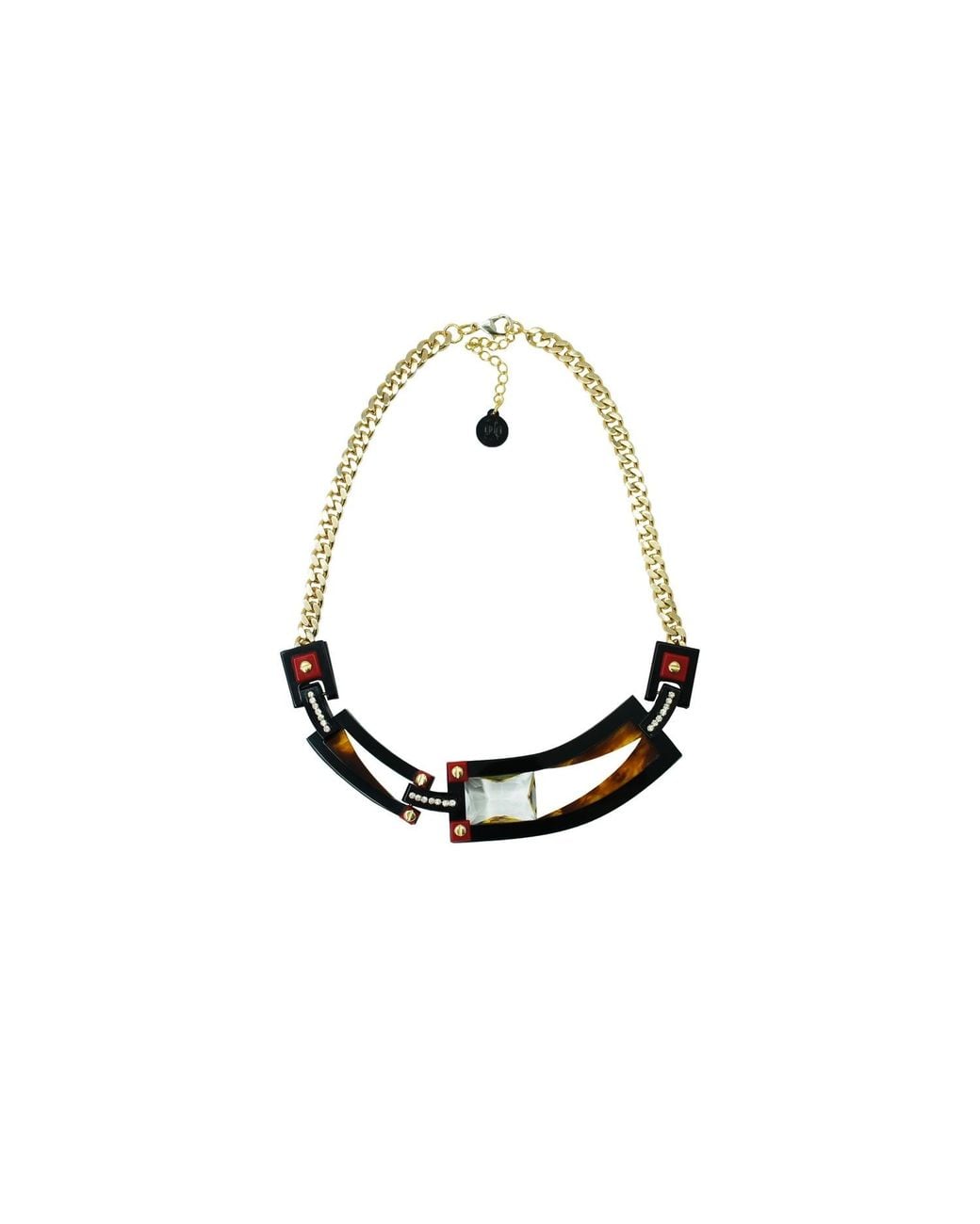 Gissa Bicalho White Handmade Acrylic Necklace Deco Choker Rectangular Cut Stone Caramel Granite