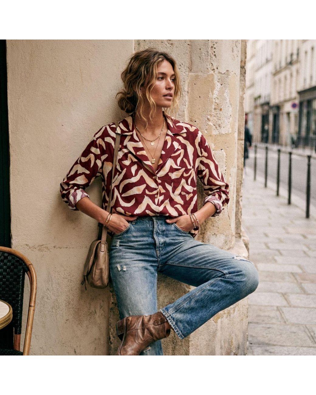 LAtelier London Abstract Print Collared Blouse