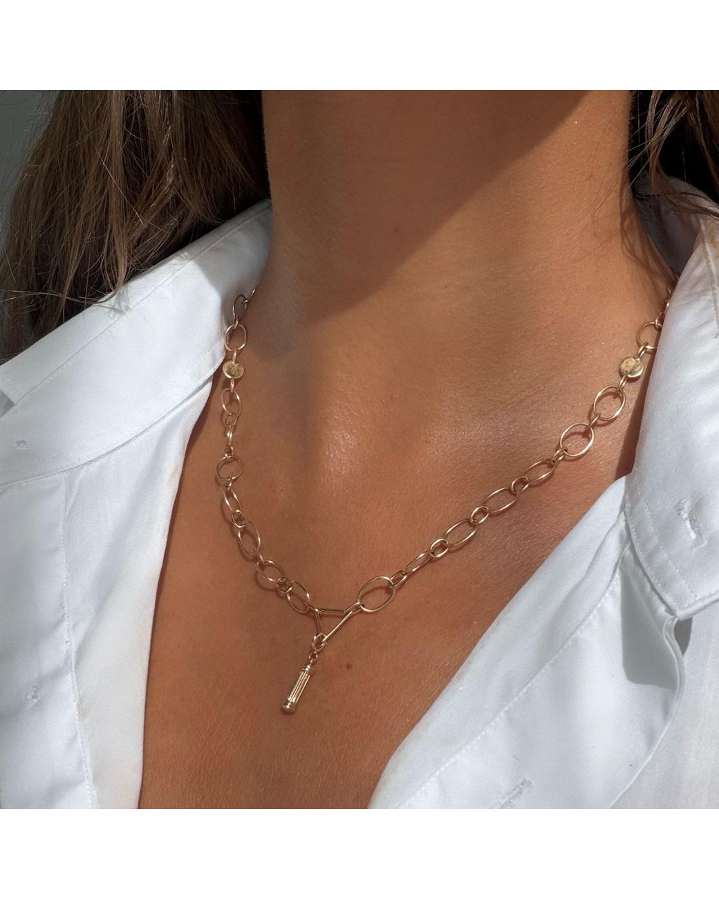 Larisa Beaumont Metallic Strength Charm – 14K Solid Column Pendant
